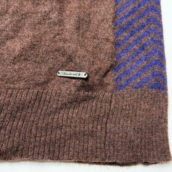 Smartwool Piney Lake Sweater Women S 100% Merino Wool Brown Blue Henley FLAWED - Picture 6 of 10